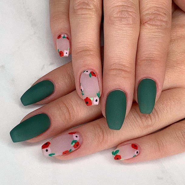 Artistic Matte Green Nail On Woman