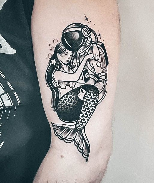 Artistic Mermaid Tattoo On Woman Outer Arm