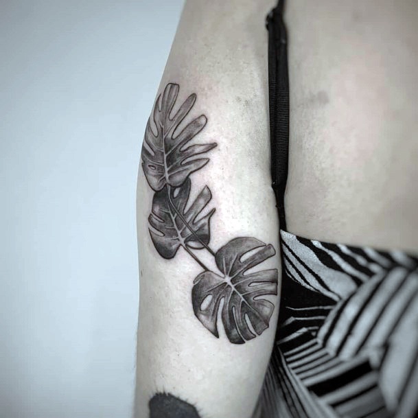 Artistic Monstera Tattoo On Woman