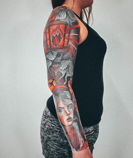 Artistic Neo Traditional Tattoo On Woman