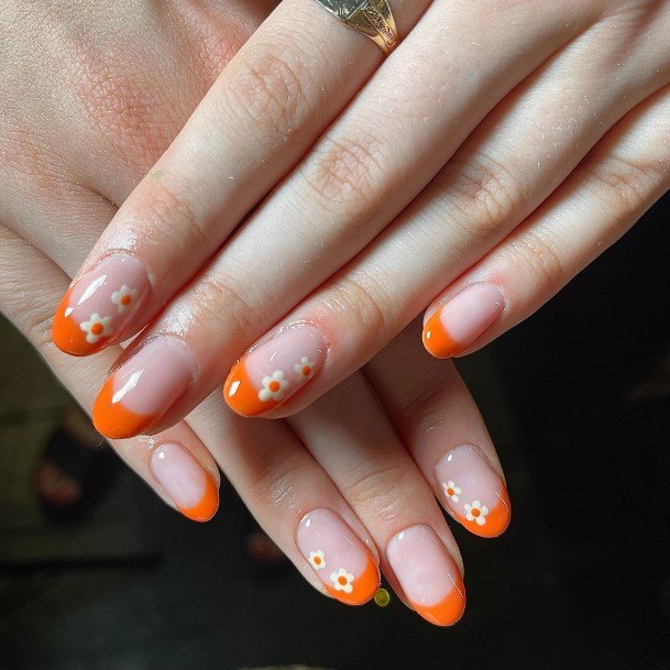 Artistic Orange And White Nail On Woman