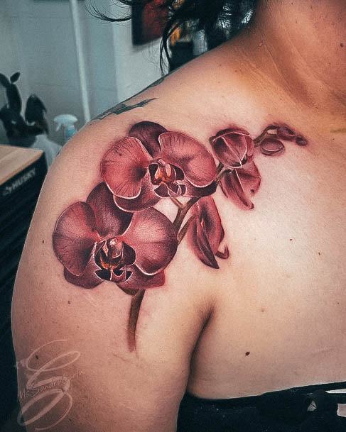 Artistic Orchid Tattoo On Woman