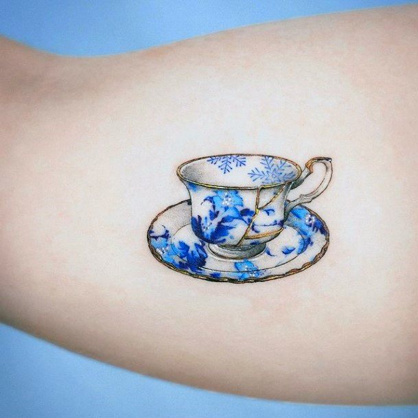 Artistic Oriental Plate Porcelain Tattoo On Woman