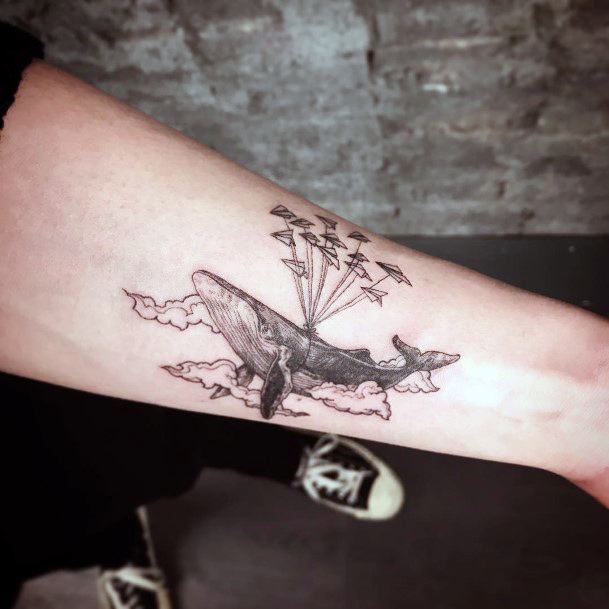 Artistic Paper Airplane Tattoo On Woman