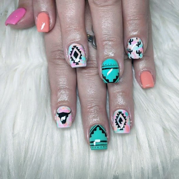 Artistic Pastel Cactus Nails Women