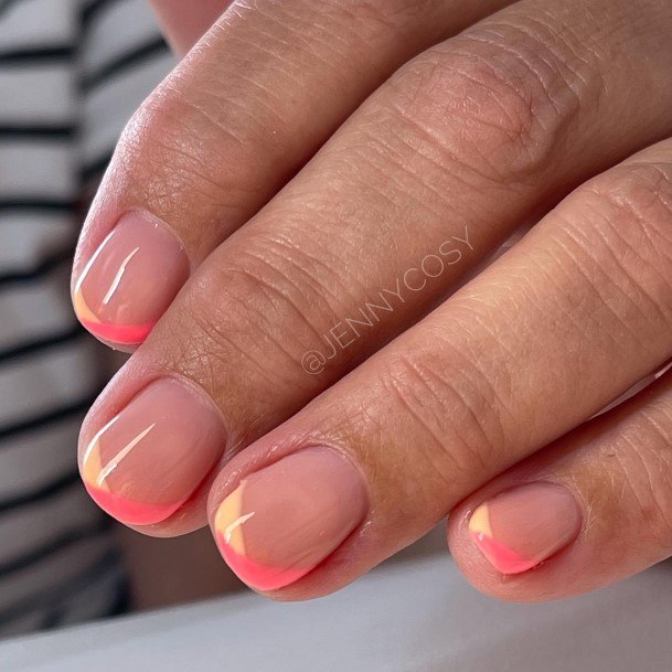 Artistic Peach And Pink Nail On Woman