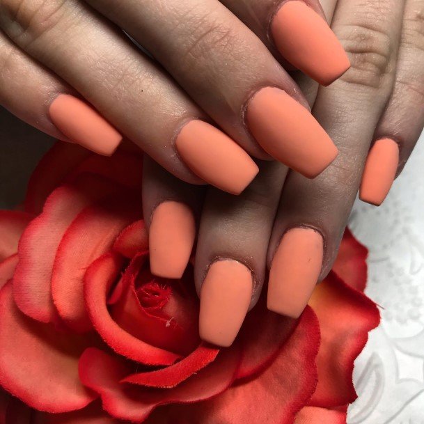 Artistic Peach Matte Nail On Woman