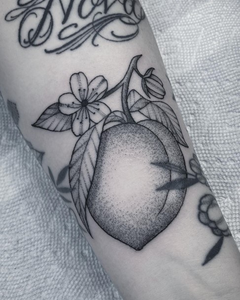 Black Dot Work Peach Tattoo in 2023  Peach tattoo Fruit tattoo Food  tattoos