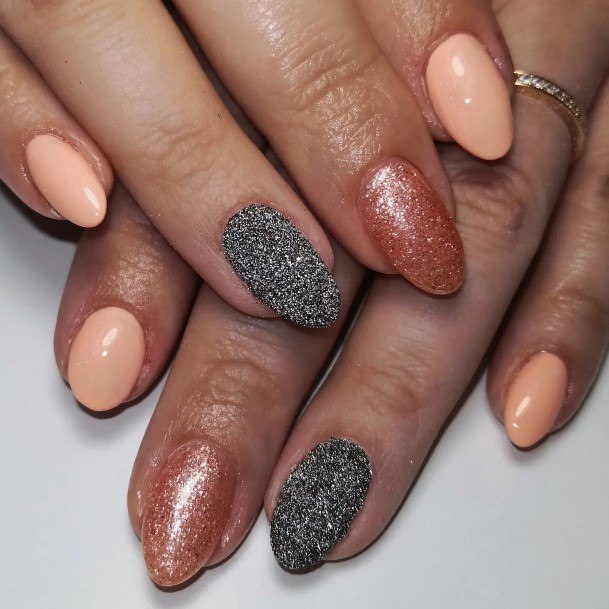 Artistic Peach With Glitter Nail On Woman