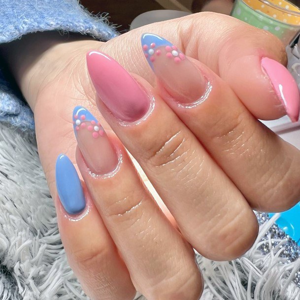 Artistic Pink And Blue Nail On Woman