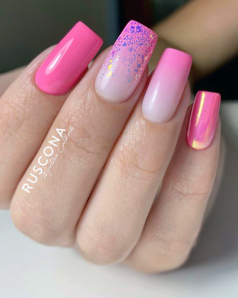 Artistic Pink Ombre With Glitter Nail On Woman