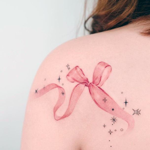 Artistic Pink Tattoo On Woman