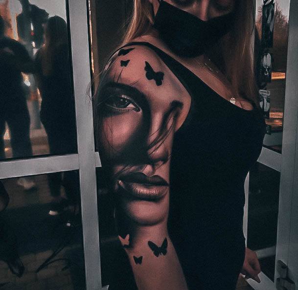 Artistic Portrait Tattoo On Woman