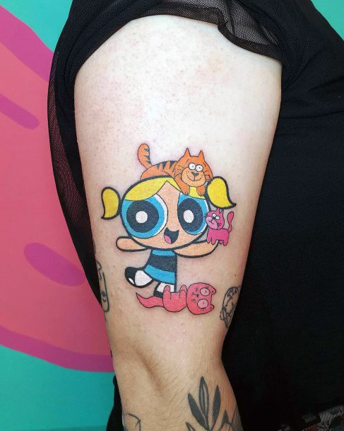 Artistic Powerpuff Girls Bubbles Tattoo On Woman