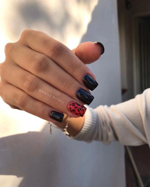 Artistic Red And Black Matte Nail On Woman