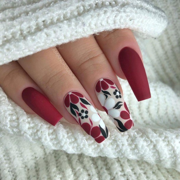 Artistic Red And Grey Nail On Woman
