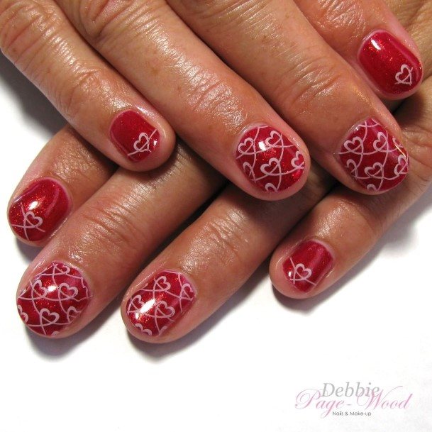 Artistic Red And White Nail On Woman