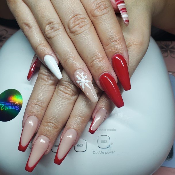Artistic Red French Tip Nail On Woman