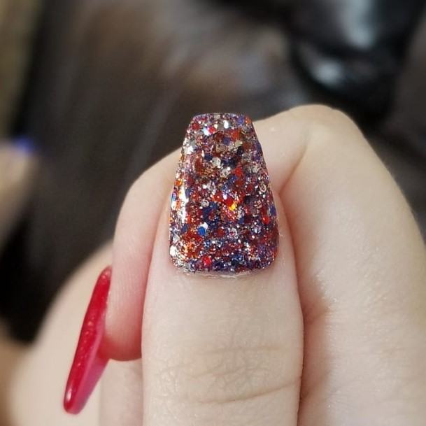 Artistic Red White And Blue Nail On Woman