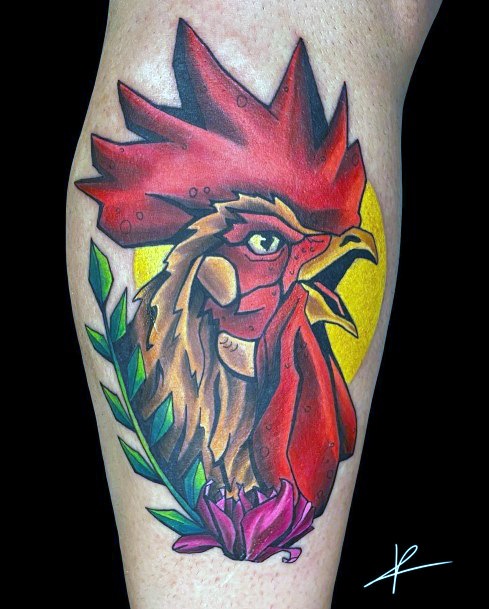 Artistic Rooster Tattoo On Woman