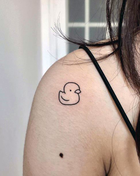 Artistic Rubber Duck Tattoo On Woman