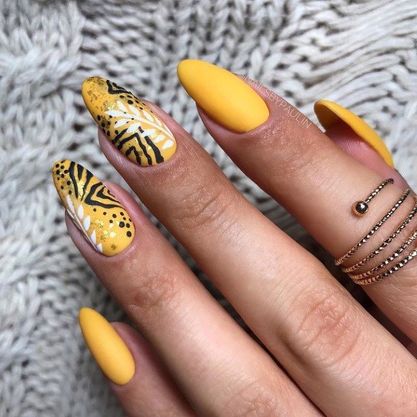 Artistic Short Yellow Nail On Woman