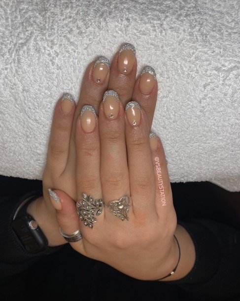 Artistic Silver French Tip Nail On Woman