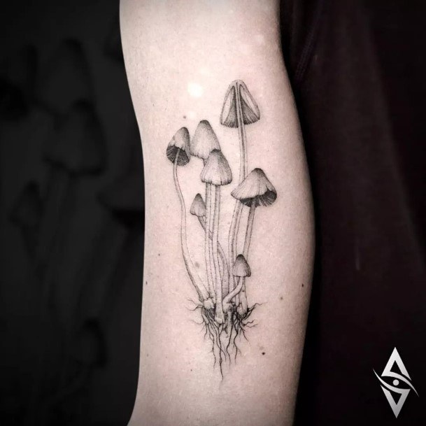 Artistic Small Mushroom Tattoo On Woman