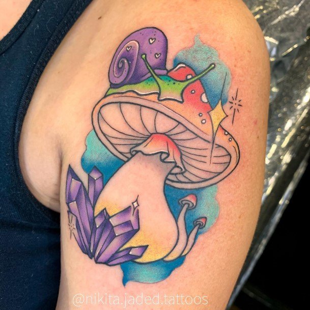 Artistic Snail Tattoo On Woman