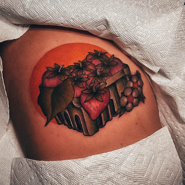 Artistic Strawberry Tattoo On Woman