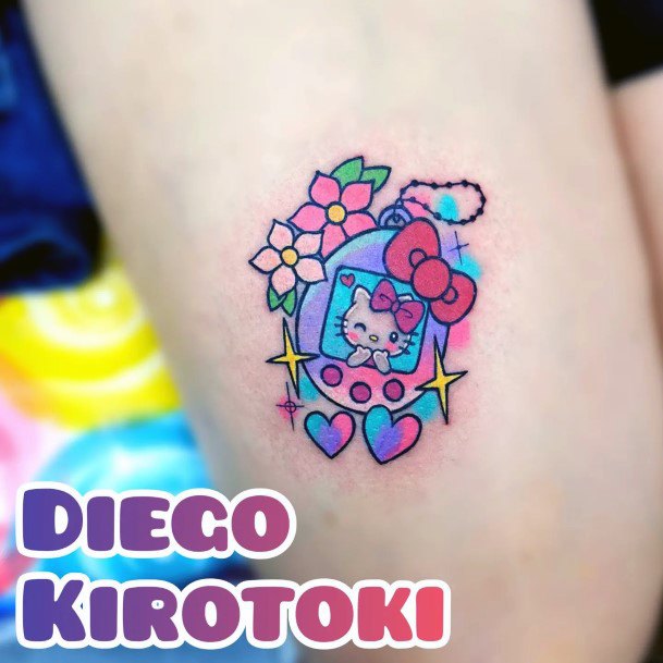 Artistic Tamagotchi Tattoo On Woman