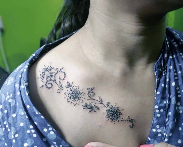 Artistic Tattoo Womens Collarbone