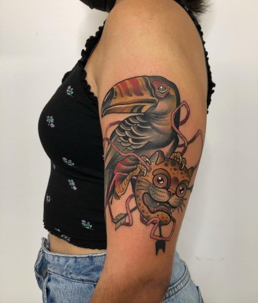 Artistic Toucan Tattoo On Woman