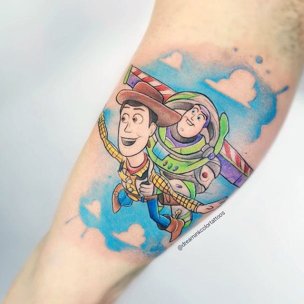 Artistic Toy Story Tattoo On Woman