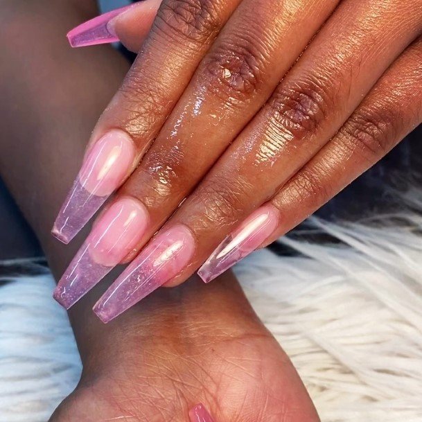 Artistic Translucent Pink Nail On Woman