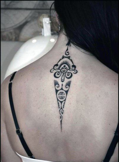 Artistic Tribal Tattoo For Women On Back