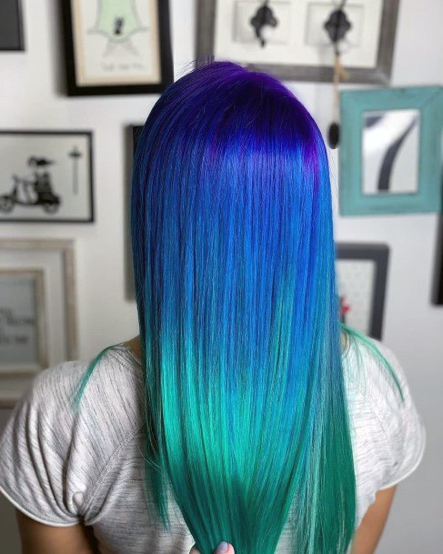 Artistic Turquoise Ombre Hairstyles On Woman