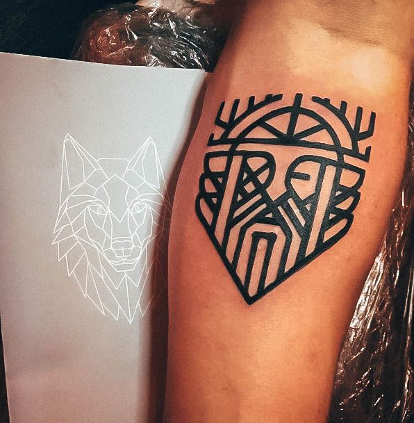 Artistic Viking Tattoo On Woman Simple Black Ink