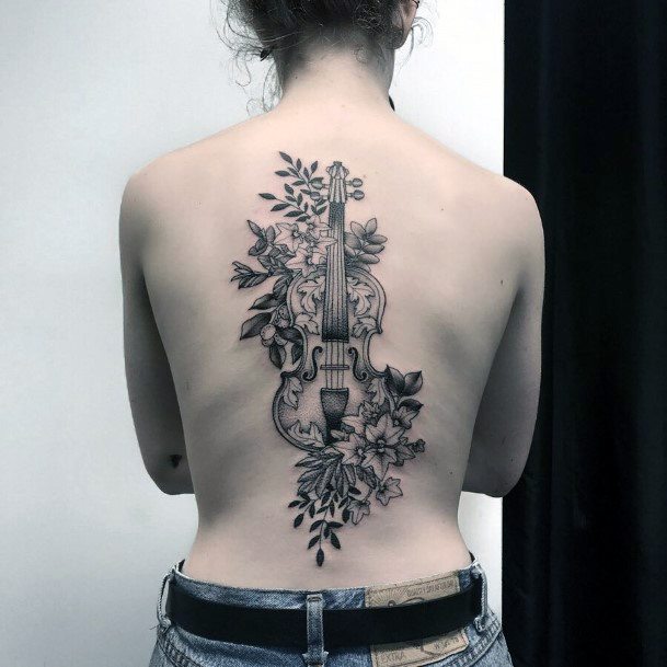 Artistic Violin Tattoo On Woman