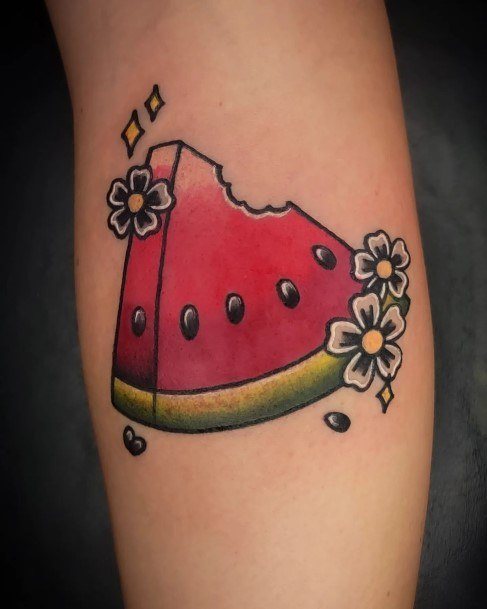 Artistic Watermelon Tattoo On Woman