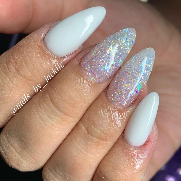 Artistic White Almond Shaped Nail On Woman