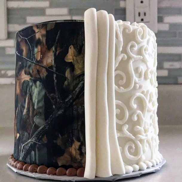 Artistic White And Dark Camo Wedding Cake