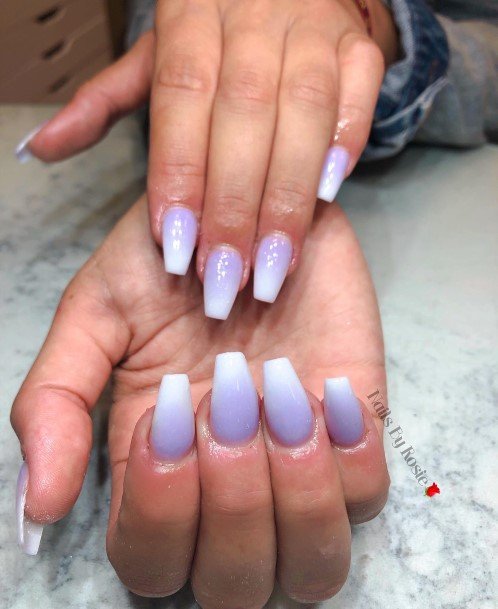 Artistic White And Purple Nail On Woman