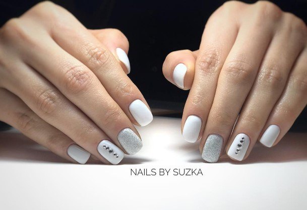 Artistic White And Silver Nail On Woman