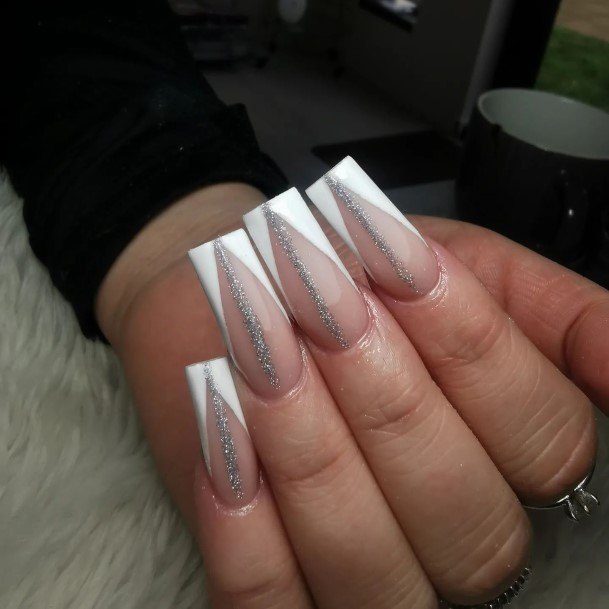 Artistic White French Nail On Woman