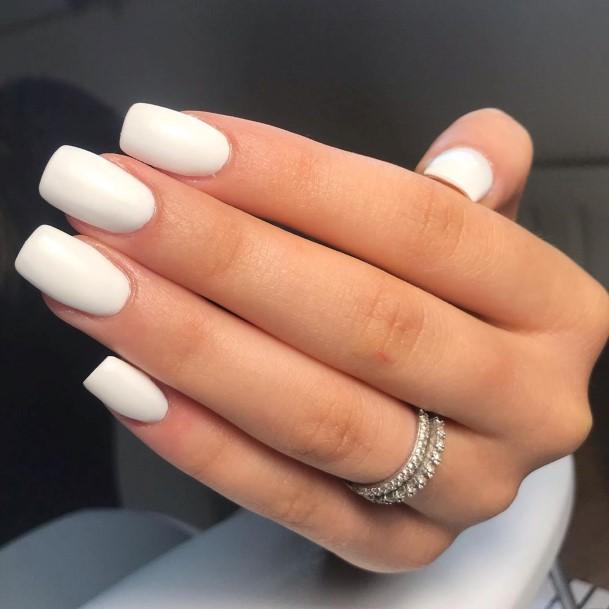 Artistic White Square Nail On Woman