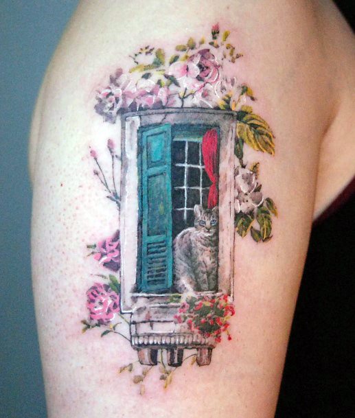 Artistic Window Tattoo On Woman