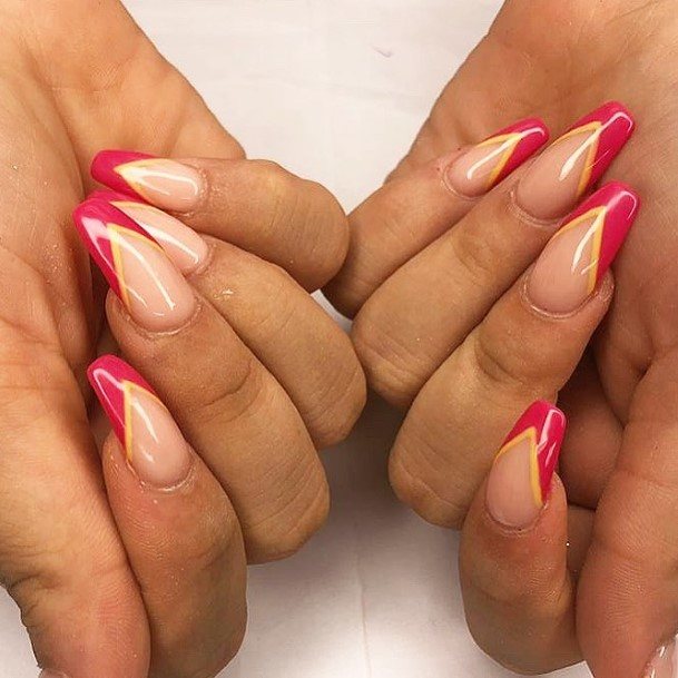 Artistic Yellow And Pink Nail On Woman