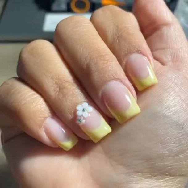 Artistic Yellow Square Nail On Woman