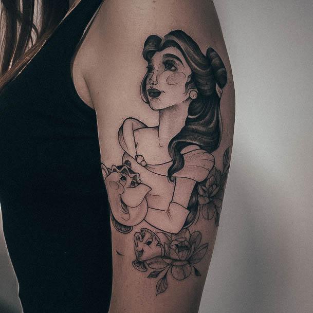 Artsy Sketch Belle Teapot Arm Womens Beauty And The Beast Tattoo Design Ideas